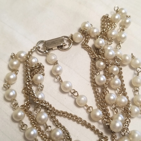 Gold Pearl Double Strand Necklace - Picture 4 of 4